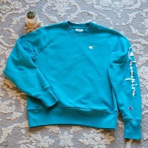 Champion Reverse Teal Weave Crew Neck Sweatshirt Medium